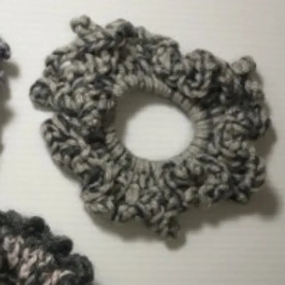 NWT Gray Black White Purple Handmade Crocheted Hair Scrunchie by Dawny Set of 3